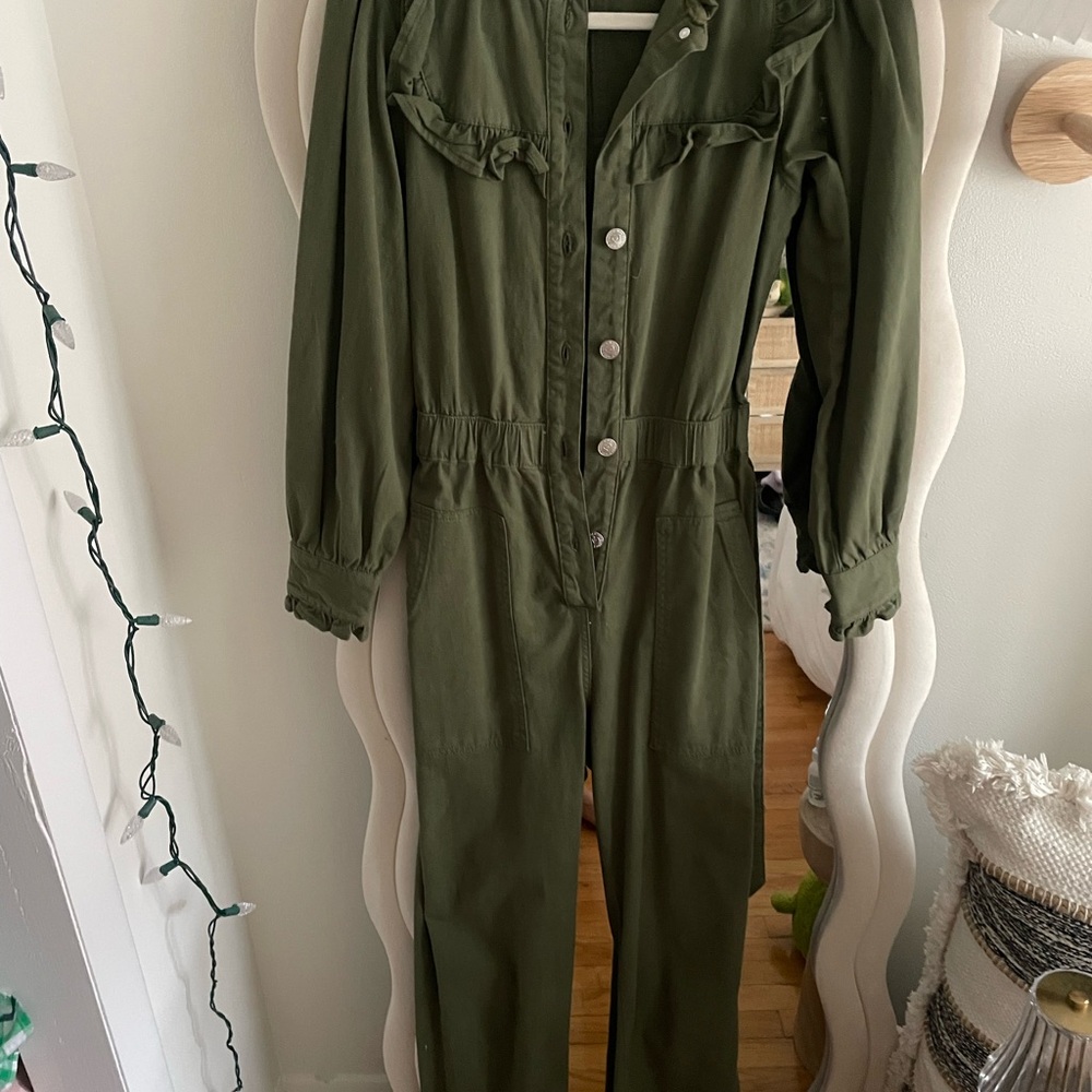 Olive Green Button-Up Jumpsuit